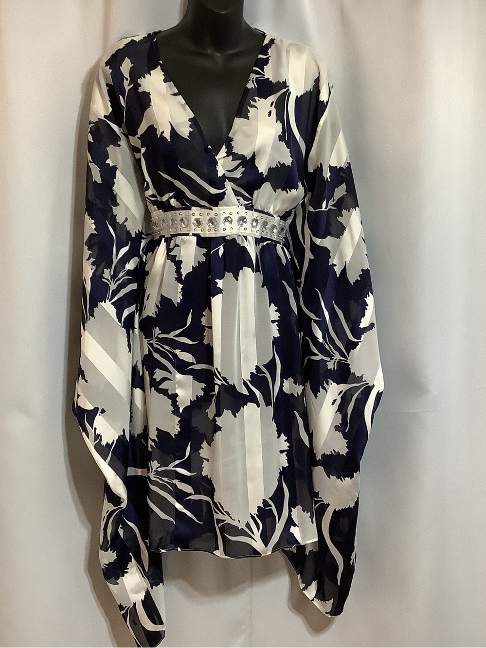 Jolie Sheer Kimono Dress Women’s Size XL Navy White
